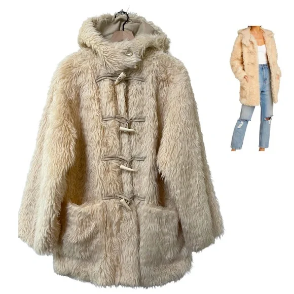 A.L.C. Winston Faux Fur Wool-Blend Shearing Hooded Toggle Coat Size XL - Picture 1 of 14